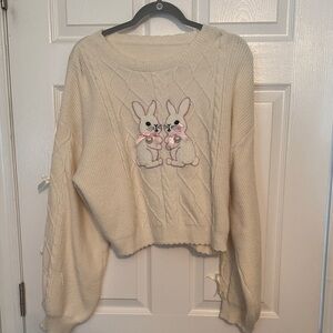 Cream Sweater with Bunny Design